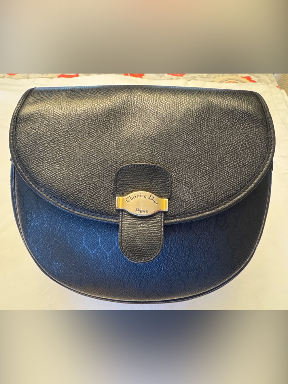 Vintage Dior Black Clutch with Gold-Tone Logo Plate
